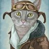 Grey Pilot Cat Diamond Painting