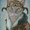 Grey Pilot Cat Diamond Painting