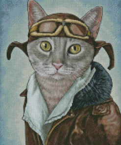 Grey Pilot Cat Diamond Painting