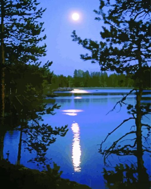 Moonlight Over Lake Diamond Painting