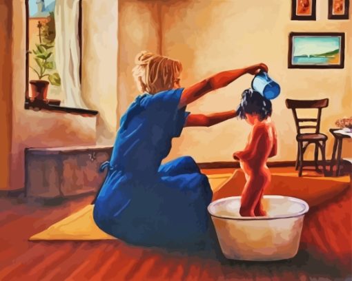 Mother Bathing Child Diamond Painting