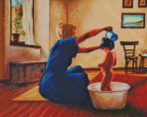 Mother Bathing Child Diamond Painting