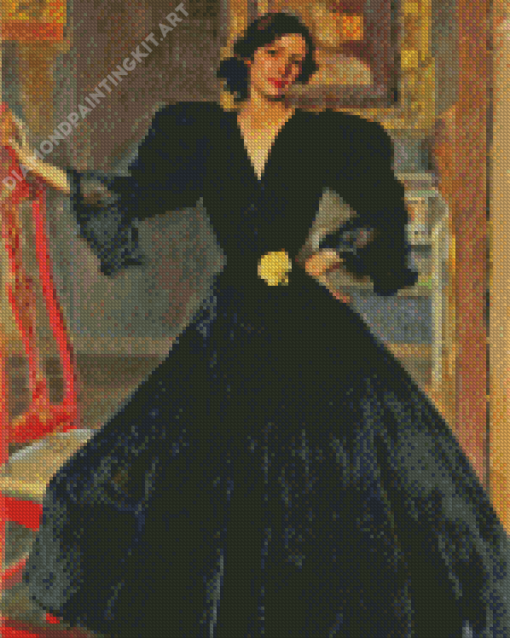 Woman In Black Dress Diamond Painting