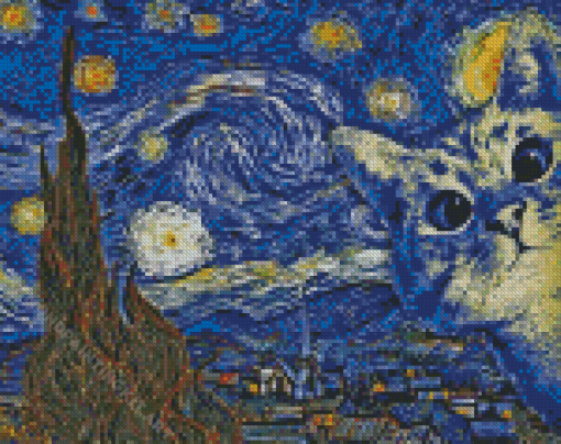 Starry Night Cat Diamond Painting