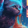 Cat Eating Spaghetti Diamond Painting