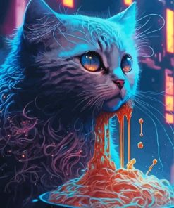 Cat Eating Spaghetti Diamond Painting