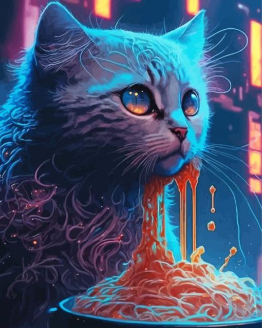 Cat Eating Spaghetti Diamond Painting