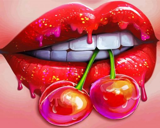 Lips With Cherry Diamond Painting