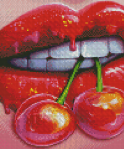 Lips With Cherry Diamond Painting