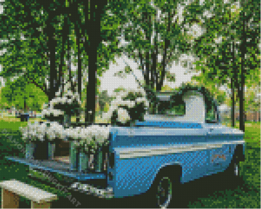 White Flowers In Truck Diamond Painting