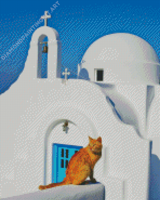 Cat In Greece Diamond Painting