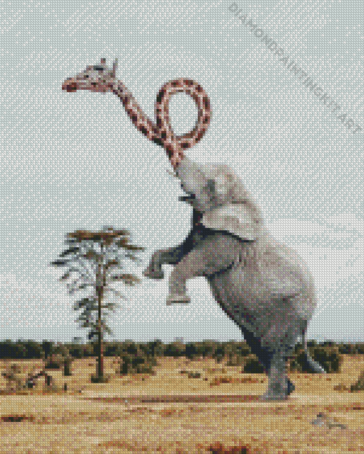 Elephant With Giraffe Diamond Painting