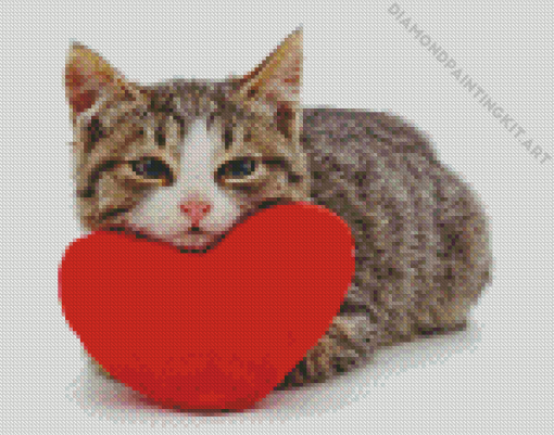 Cat With Heart Diamond Painting