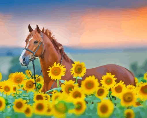 Horse In Sunflowers Diamond Painting