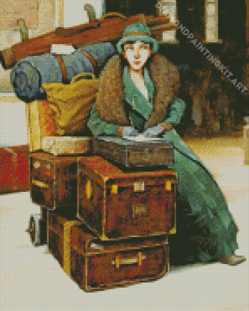 Lady And Suitcases Diamond Painting