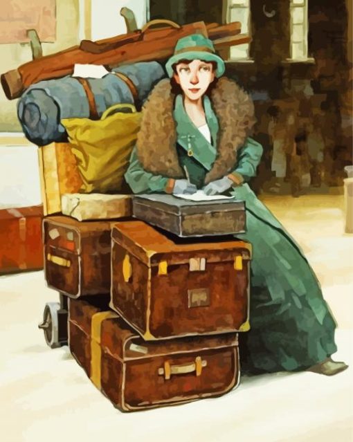 Lady And Suitcases Diamond Painting