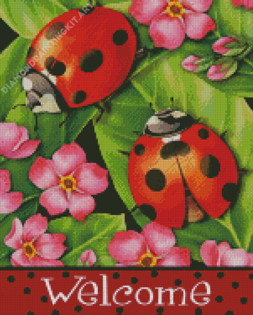 Ladybugs On Leaves Diamond Painting