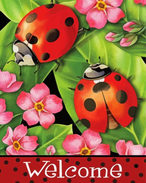 Ladybugs On Leaves Diamond Painting