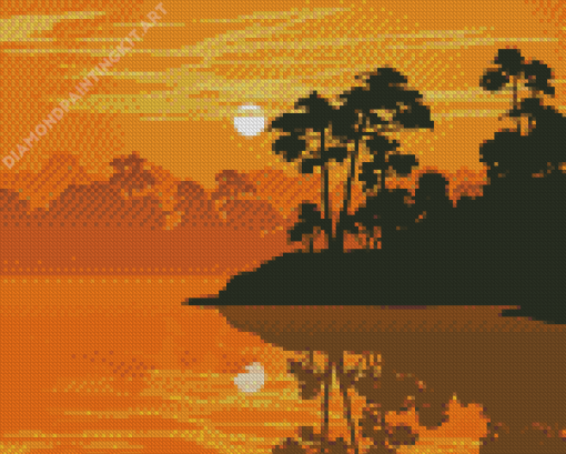 Sunset By Lake Diamond Painting