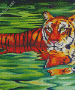 Tiger In Water Diamond Painting