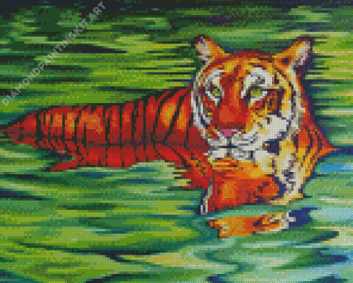 Tiger In Water Diamond Painting