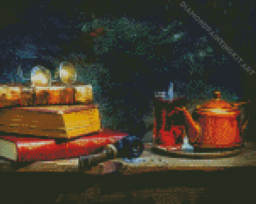 Books With Tea Diamond Painting