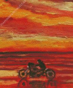 Motorcycle At Sunset Diamond Painting