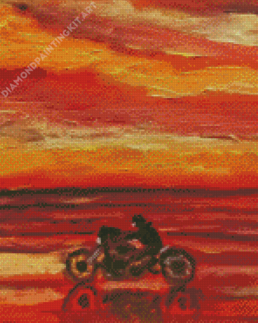 Motorcycle At Sunset Diamond Painting