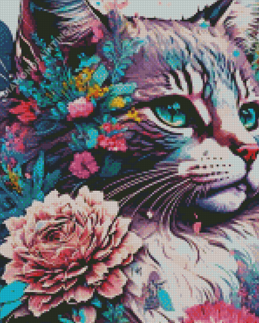 Floral Cat Diamond Painting