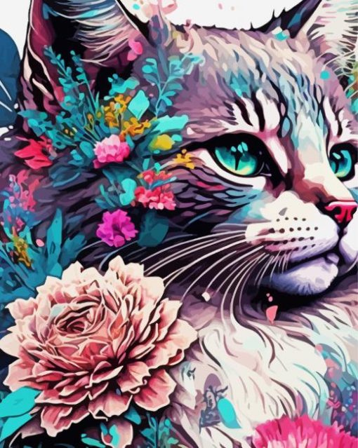 Floral Cat Diamond Painting