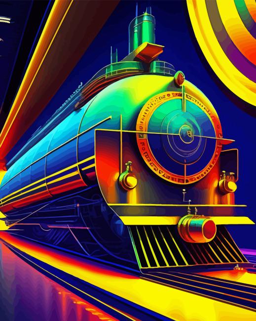 colorful-vintage-train-Diamond-With-Numbers Vintage Train Diamond Painting