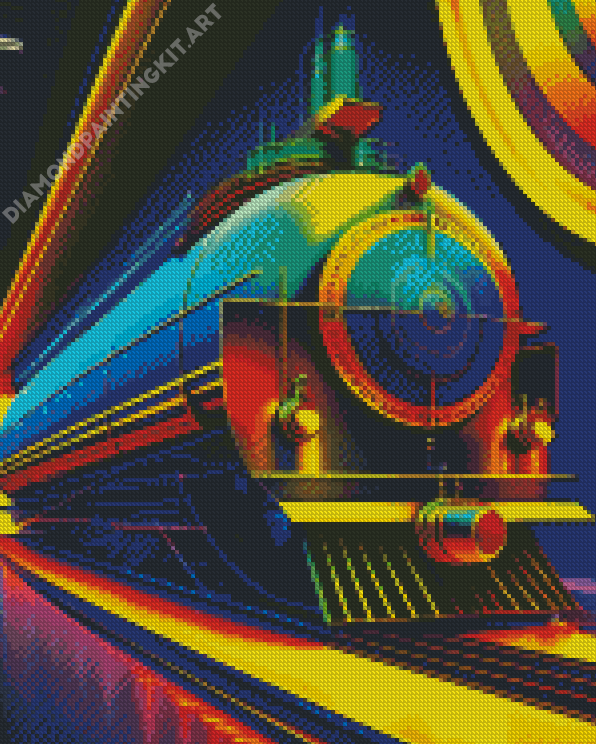 colorful-vintage-train-Diamond-With-Numbers Vintage Train Diamond Painting