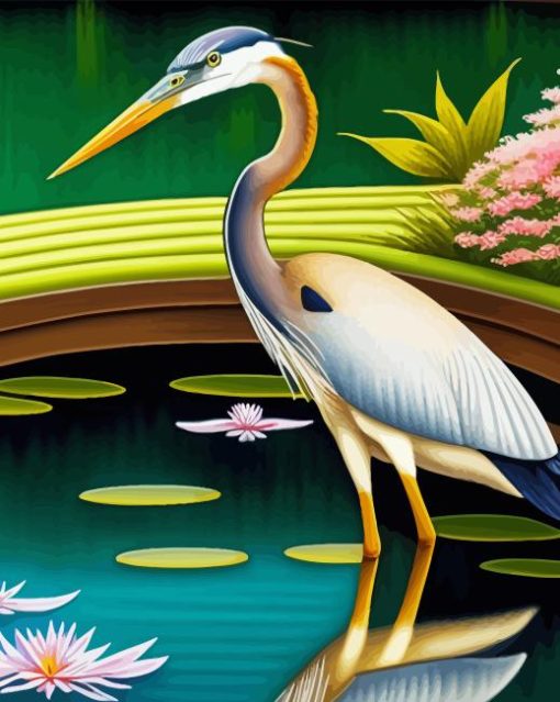 Heron In Garden Diamond Painting