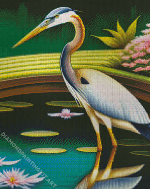 Heron In Garden Diamond Painting