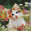 Kitten And Flowers Diamond Painting