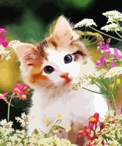 Kitten And Flowers Diamond Painting