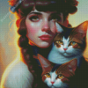 Cute Girl And Cat Diamond Painting