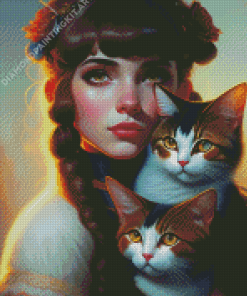 Cute Girl And Cat Diamond Painting