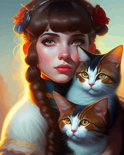 Cute Girl And Cat Diamond Painting