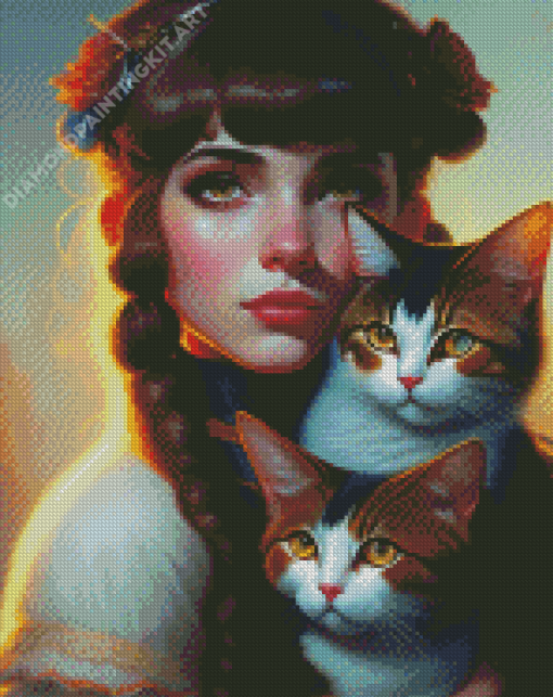 Cute Girl And Cat Diamond Painting