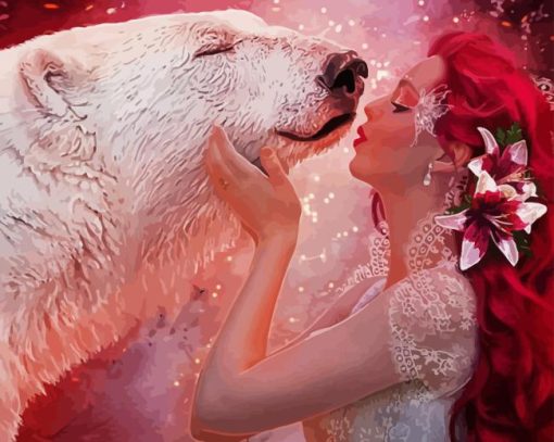 Girl Kissing Bear Diamond Painting