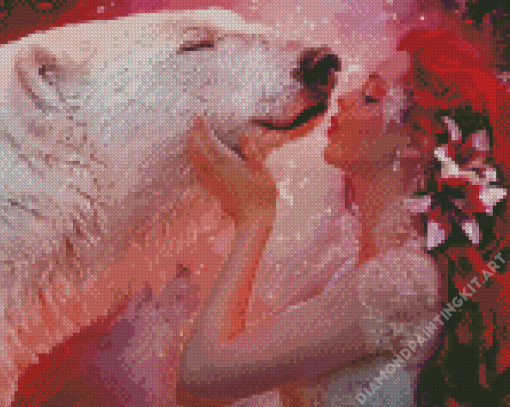 Girl Kissing Bear Diamond Painting