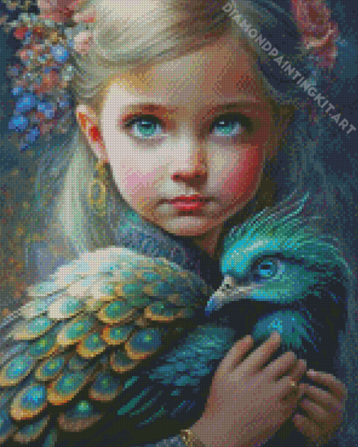 Peacock And Girl Diamond Painting