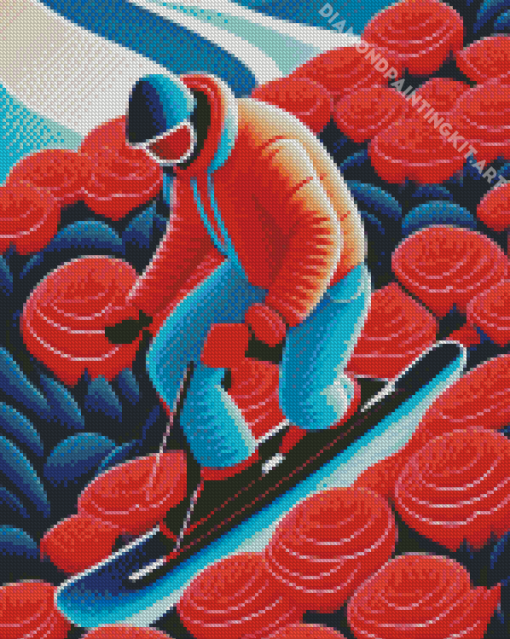 Skiing On Flowers Diamond Painting