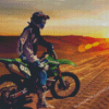 Dirtbike In Desert Sunset Diamond Painting