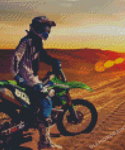 Dirtbike In Desert Sunset Diamond Painting