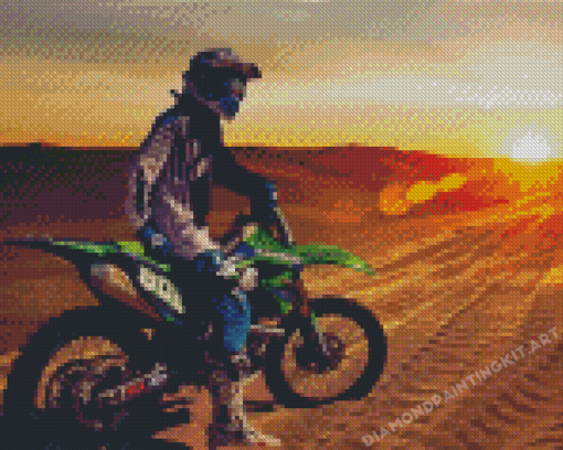 Dirtbike In Desert Sunset Diamond Painting