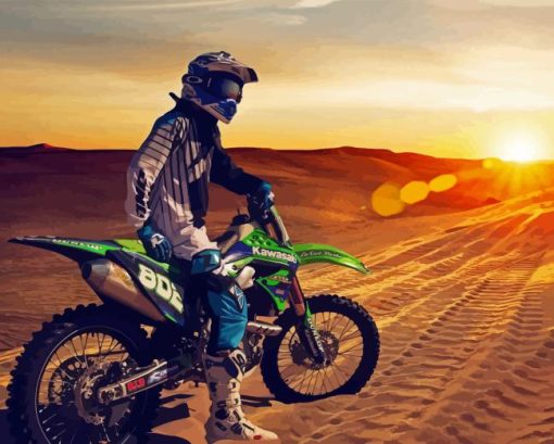 Dirtbike In Desert Sunset Diamond Painting