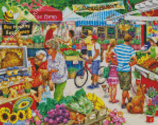 Farm Market Town Diamond Painting