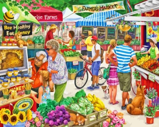 Farm Market Town Diamond Painting